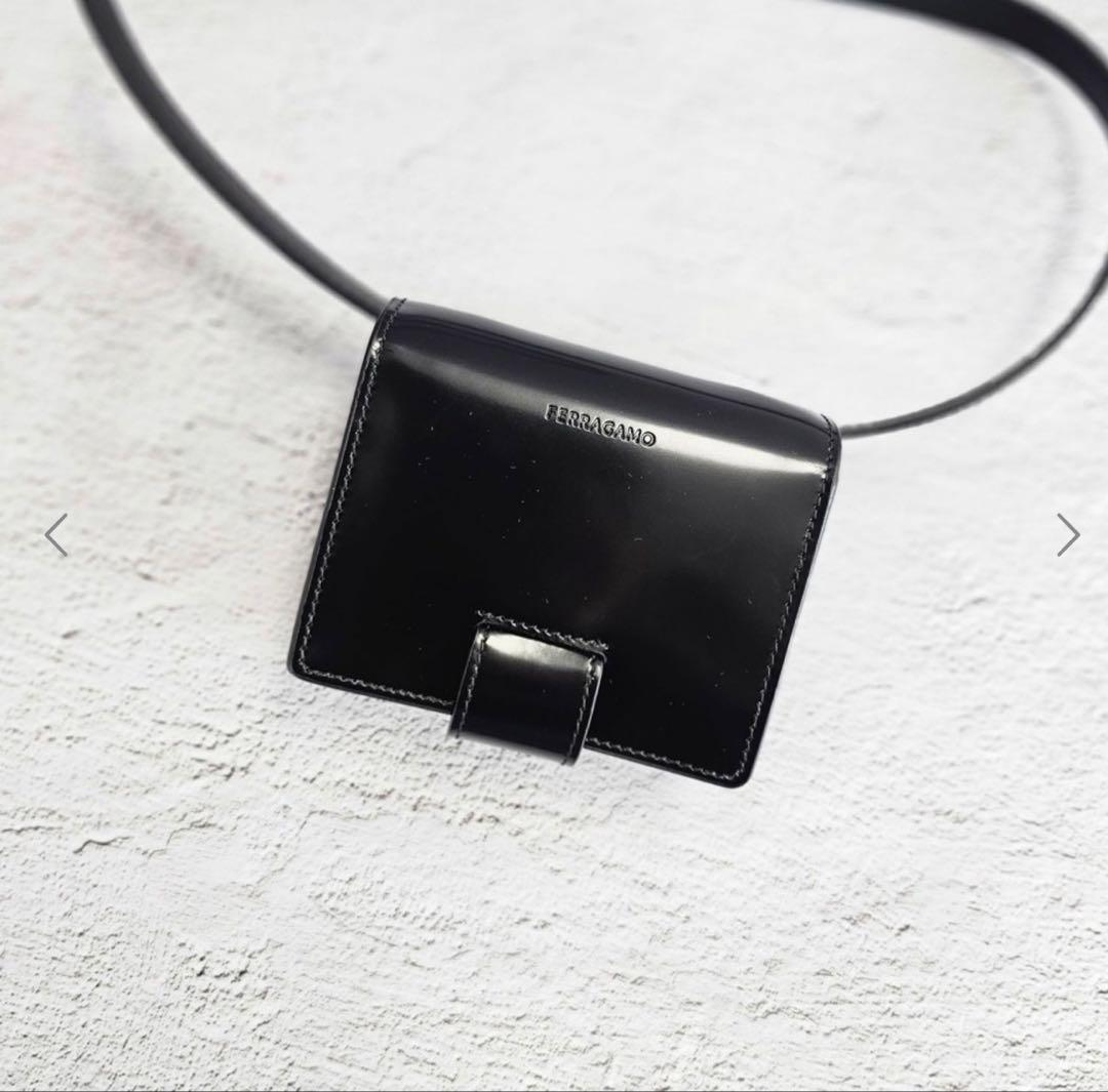 Reverse of the black Gancini wallet-on-strap