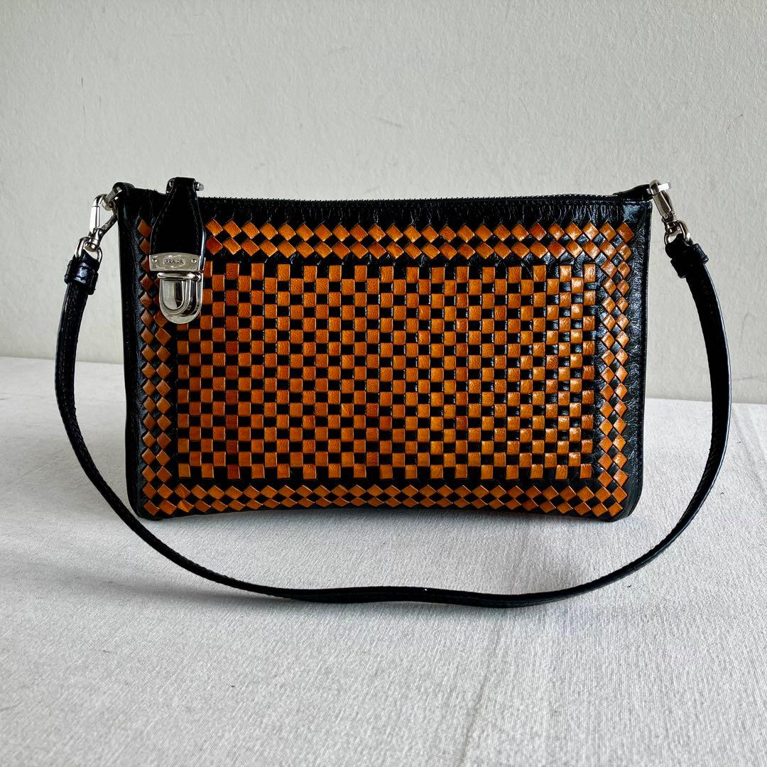 Black and tan woven Prada shoulder bag