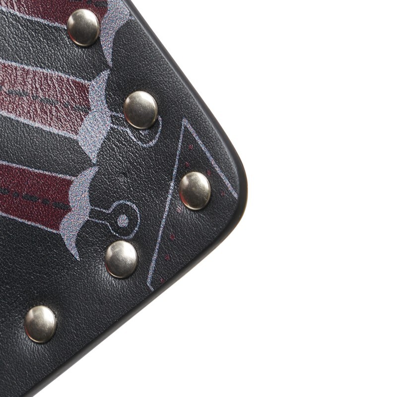 Printed leather corner and silver stud detail
