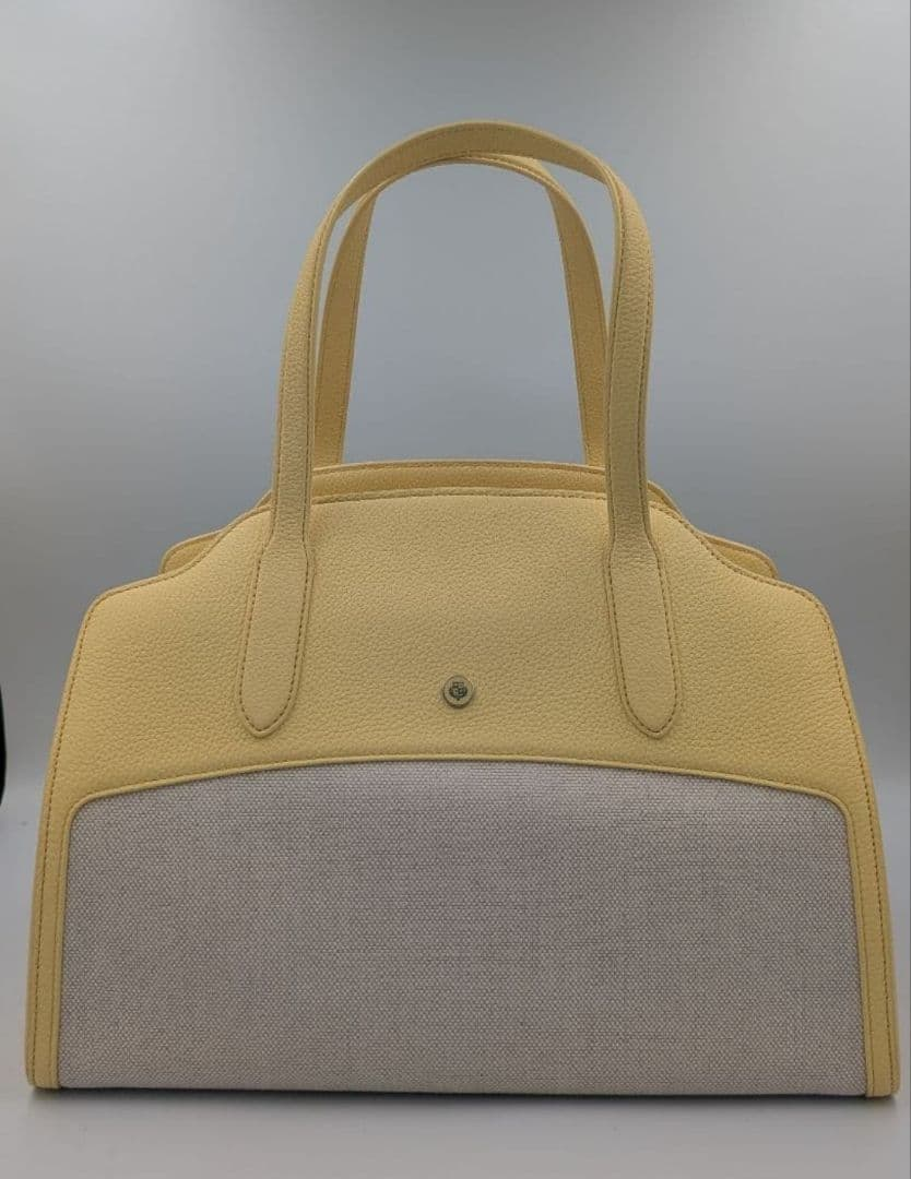Yellow leather and natural canvas Loro Piana dome tote