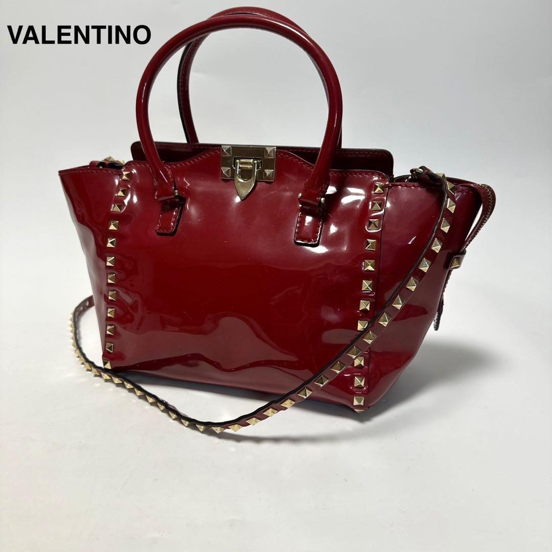 Oxblood Valentino patent leather Rockstud tote