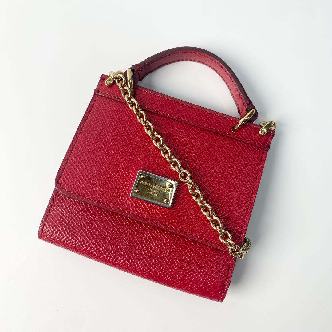 Red Dolce & Gabbana miniature top-handle bag with gold chain