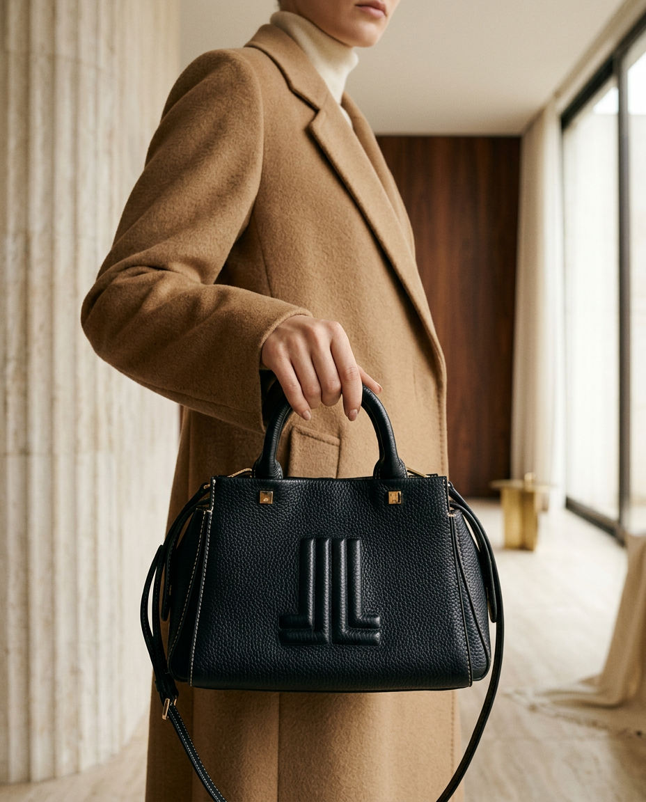 Model carrying the black Lanvin JL top-handle bag